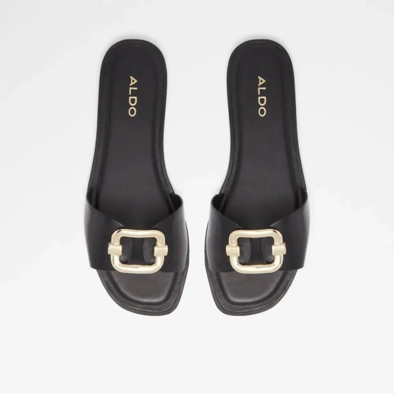 Svart Mode Aldo Glaeswen Platt Sandal För Kvinnor